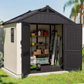 Patiowell 8 x 6 FT Plastic Outdoor Storage Shed with Floor  Resin Shed with Window and Lockable Door for Garden  Backyard  Tool Storage Use  Easy to Install in Beige (Kick-it Shed)