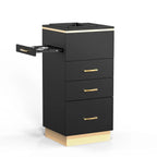 OmySalon Salon Storage Station, Barber Stations Beauty Salon Spa Equipment with 3 Drawers, a Storage Basin, 3 Hair Dryer Holders for Hair Styling, White Gold