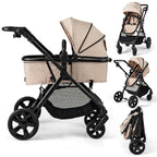2-in-1 Convertible Baby Stroller, Foldable Infant Carriage with Reversible Seat