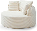 Oversized Round Chair Lounge Chaise Indoor, 53.5" Upholstered Corduroy Deep Seat Single Cloud Sofa Chair, Fluffy Modern Large Circle Boneless Sleeper Sofa for Living Room, Bedroom, Beige White