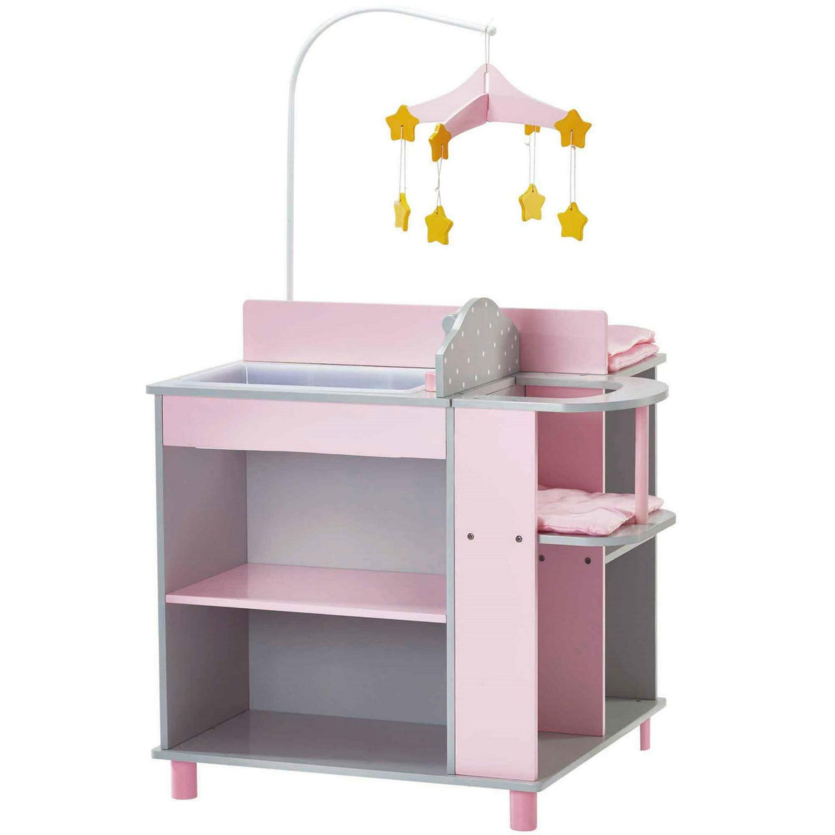 Olivia’s Little World Kids Polka Dots Princess Baby Doll Changing Station with Storage, Gray/Pink