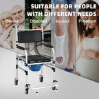 2-in-1 Foldable Shower Commode Wheelchair, Aluminum Alloy Transport Chair Toilet Bedside Wheelchair with Commode