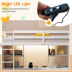 Twin Loft Bed with LED Light and Desk No Box Spring Needed