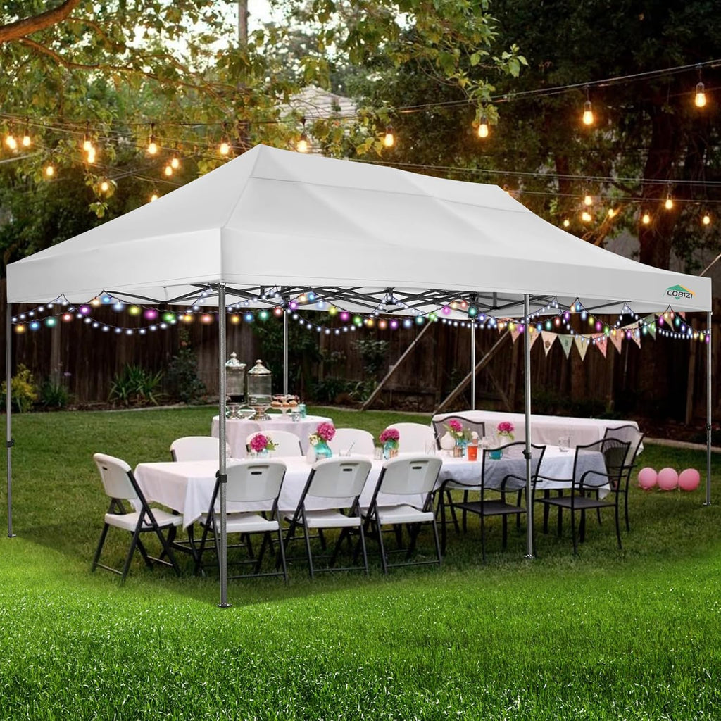 COBIZI 10x20 Heavy Duty Pop up Canopy Tent with 6 sidewalls Easy Up Commercial Outdoor Canopy Wedding Party Tents for Parties All Season Wind & Waterproof Gazebo with Roller Bag,Black(Frame Thickened)