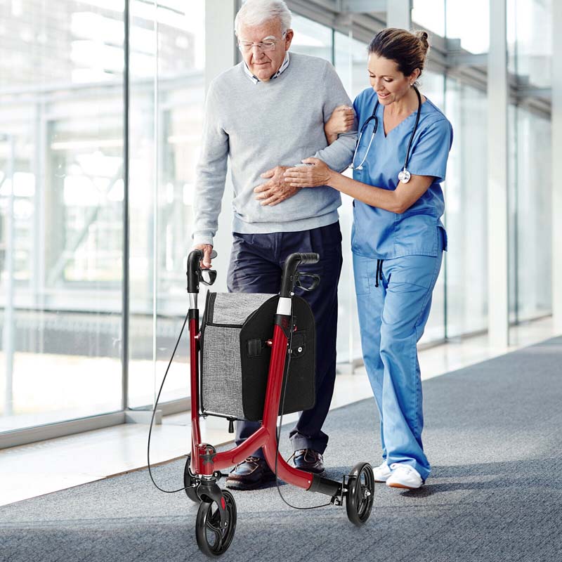 3-Wheel Folding Rollator Walker with Shopping Bag, Lightweight Aluminum Mobility Walking Aid