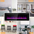60" Ultra-Thin Electric Fireplace Insert, 1500W Recessed & Wall-mounted Fireplace Heater with 12 Flame Colors