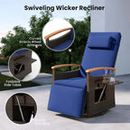 Outdoor Rattan 360�� Swivel Recliner Chair, Patio Wicker Chaise Lounge Chair with Adjustable Backrest & Footrest, Flip Side Table & Cushions