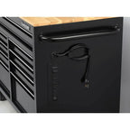 46-in W x 24.5-in D 9-Drawer Mobile Workbench with Hardwood Top and Power Station – Gloss Black