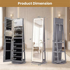 360�� Swivel Jewelry Cabinet Armoire w/ Full Length Mirror 3-Color LED Lights & Rear Shelves, Lockable Standing Jewelry Storage Organizer
