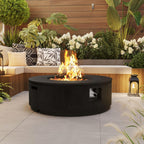 Merax 38.19'' MGO Propane Outdoor Fire Pit with Vertical Stripe Design, 50000 BTU Round Fire Pit Table with Steel Burner, Adjustable Flame Control, Lava Rocks & Rain Cover for Patio&Backyard, Black