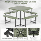 4-8 Person Outdoor Picnic Table Bench Set, All-Weather HDPE Square Dining Table with Umbrella Hole, 4 Benches & Metal Frame for Patio Backyard