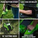 40V 16  Cordless Electric Lawn Mower, 4.0Ah Battery and Charger Included