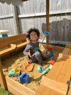 Morgete 47'' Outdoor Sandbox for Kids with Lid and Bench, Wooden Sand Play Toys Center