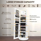 360�� Swivel Jewelry Cabinet Armoire w/ Full Length Mirror 3-Color LED Lights & Rear Shelves, Lockable Standing Jewelry Storage Organizer