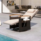 Outdoor Rattan 360�� Swivel Recliner Chair, Patio Wicker Chaise Lounge Chair with Adjustable Backrest & Footrest, Flip Side Table & Cushions