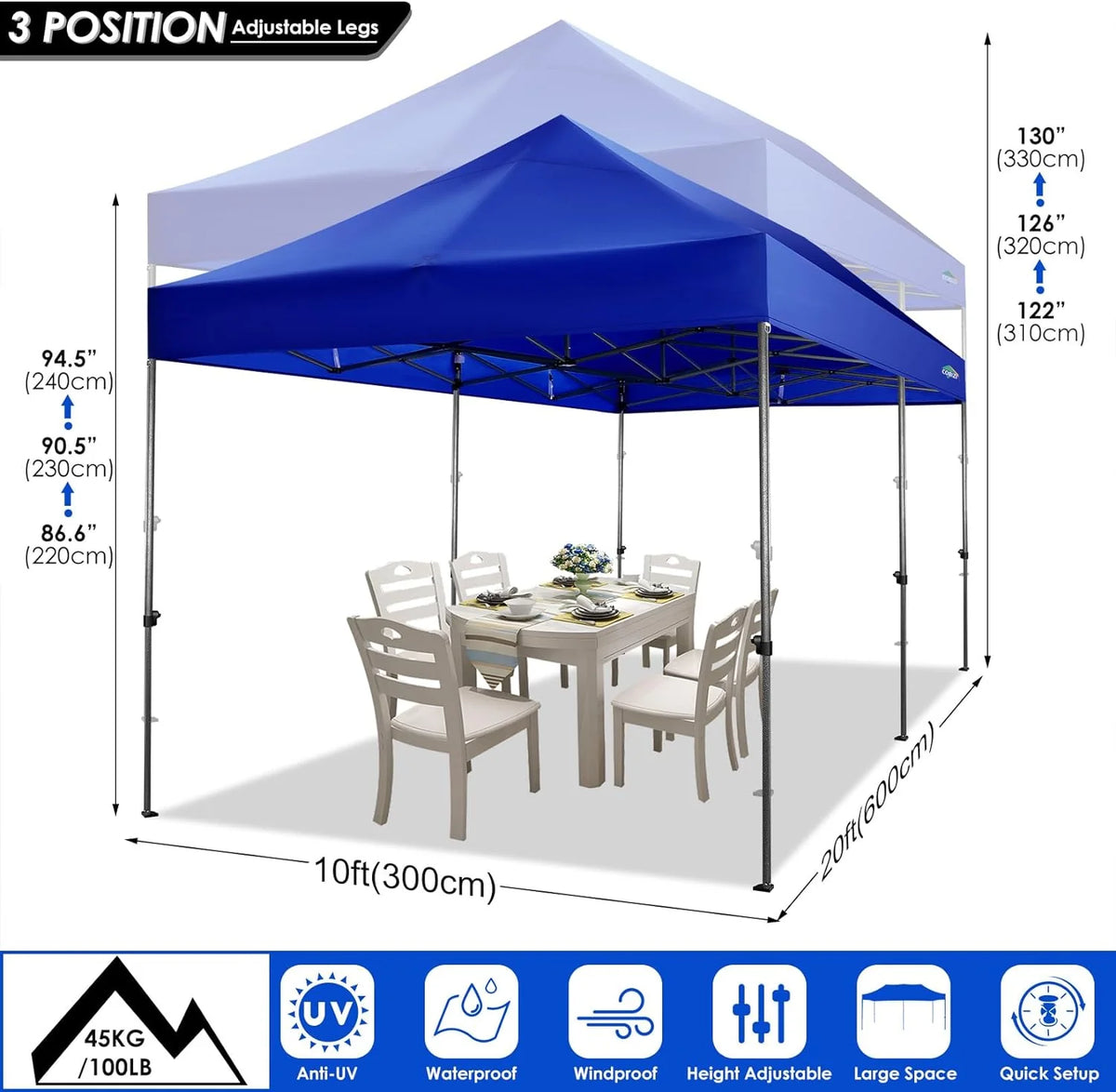 COBIZI 10x20 Heavy Duty Pop up Canopy Tent with 6 sidewalls Easy Up Commercial Outdoor Canopy Wedding Party Tents for Parties All Season Wind & Waterproof Gazebo with Roller Bag,Black(Frame Thickened)
