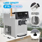 2200W Commercial Ice Cream Machine, 3 Flavor Soft Serve Ice Cream Machine, 5.3-7.4 Gal/Hr, with LCD Touch Screen, Automatic Cleaning, High Productivity for Home Snack Bar & Restaurants
