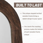 Arched Full Length Mirror with Solid Wood Frame, 71x32 Farmhouse Wall Mounted Floor Mirror with Stand, Vertical Hanging, Leaning Standing for Bedroom, Living Room, Brown