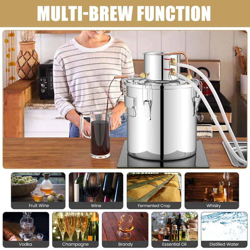 5/10 Gal 2 Pots Alcohol Still Home Brewing Kit, 40L Stainless Steel Water Alcohol Distiller, Wine Making Kit for Whiskey Brandy Beer