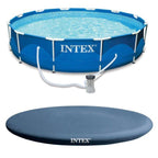 28026E + 28211EH 12 ft. x 30 in. Metal Frame Round Swimming Pool with Filter Pump and 13 ft. Pool Cover