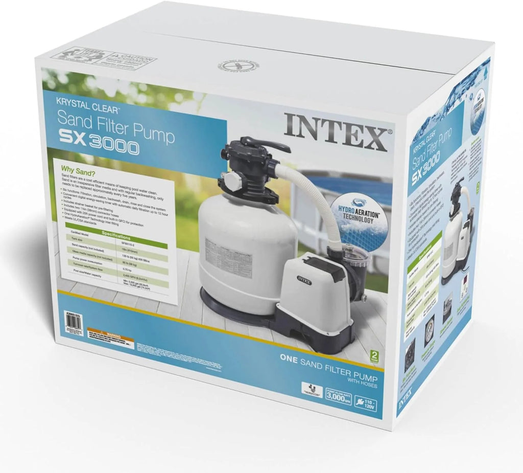 Intex 26651EG Krystal Clear 16 Inch 3,000 GPH Above Ground Pool Sand Filter Pump with Automatic Timer, GFCI, and 6 Function Control, Gray