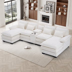 Wiilayok U Shaped Cloud Couch Modular Sectional Sofa 124" Extra Deep Fluffy Chenille Double Chaise Lounge, Central Console w/ Dual USB-C & A Ports, Storm Gray