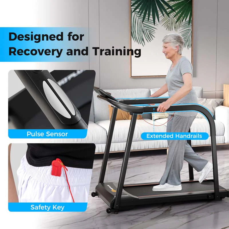 Walking Treadmill for Seniors - 2.5 HP Motor, Long Handrail, 300 lbs Capacity & Pulse Sensors