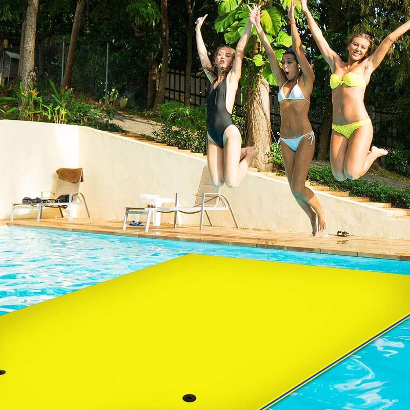 18 x 6 FT Floating Water Pad, 3-Layer XPE Foam Water Mat with Rolling Pillow, Floating Island for River Lake Ocean