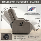 Lazy Boy Power Lift Recliner Chair, Modern Single Motor Massage Sofa Chair with Lumbar Heating, USB Charging Port, Cup Holders