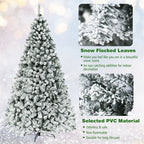 Premium Pre-Lit Snow Flocked Artificial Christmas Tree with Hinged Branch Tips & LED Lights