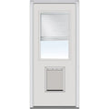 National Door Company Steel Exterior Door, Primed, 1/2 Lite with Clear Glass Internal Blinds & Pet Door, Right Hand Inswing, 32?��??x80?��??