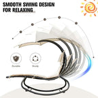 Full-Padded Hammock Chair Swing Patio Sun Lounger with Shade Canopy, Outdoor Chaise Lounge Hanging Chair for Pool Beach Deck