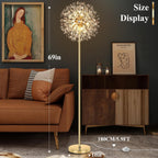 BesLowe 69'' Crystal Floor Lamp for Living Room, Modern Standing Lamp with 738PCS K9 Crystals, Tall Lamp Pole Light for Bedroom Office, Mid Century Gold Floor Lighting with 9 LED Bulbs, Antique Brass