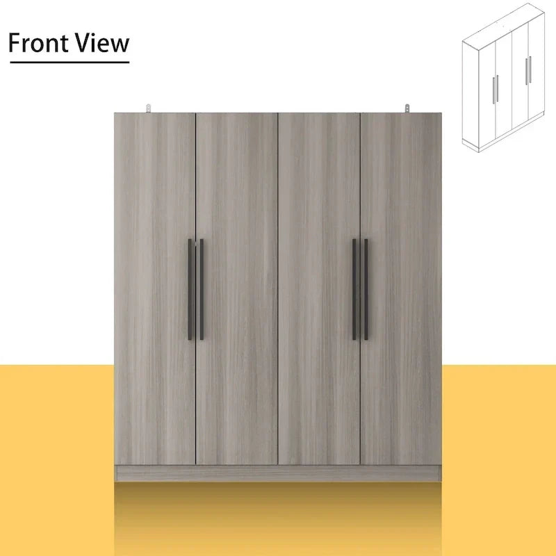 Modern Freestanding Solid Wood Wardrobe Closet With Storage Shelves
