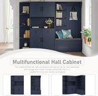 Multifunctional Hall Tree with Shoe Bench & Storage Cabinet,2-in-1 Left-Right L-Shaped Corner Entryway Cabinets with Coat Rack & Open Shelves,Modern Storage Organizer for,Living Room (Antique Blue)
