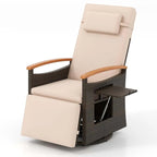 Outdoor Rattan 360�� Swivel Recliner Chair, Patio Wicker Chaise Lounge Chair with Adjustable Backrest & Footrest, Flip Side Table & Cushions