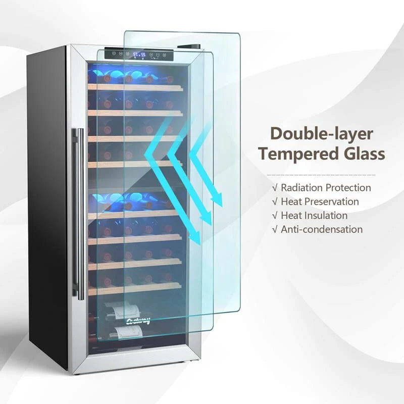 20" 43-Bottle Dual Zone Wine Cooler Refrigerator Freestanding Wine Cellar with 8 Wooden Shelves