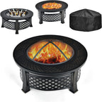 Giantex 3 in 1 Fire Pit, 32" Outdoor Wood Burning Fire Pit, Multifunctional Round Firepit Stove, Metal Fire Bowl with Cover, Portable Fire Pits for Outside Heating, Bonfire, Picnic, Grill
