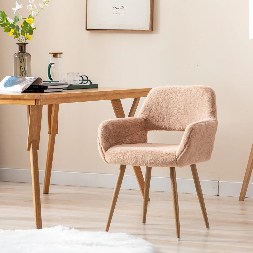 Elegant and Luxurious Faux Fur HengMing Dining Chairs: Stylish Mid Century Side Chairs with Solid Painting Steel Leg for Comfortable Seating Experience in Your Dining Room Decor