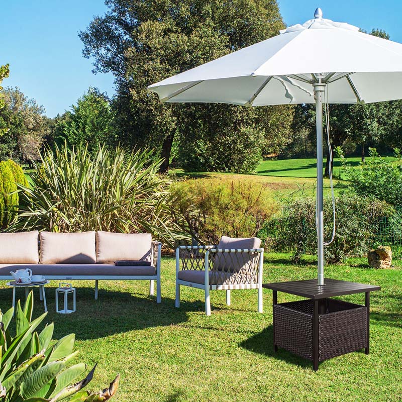 22" Rattan Wicker Steel Outdoor Patio Bistro Side Table Stand with 1.6" Umbrella Hole, Side Square Table for Deck Pool Garden