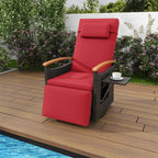 Outdoor Rattan 360�� Swivel Recliner Chair, Patio Wicker Chaise Lounge Chair with Adjustable Backrest & Footrest, Flip Side Table & Cushions