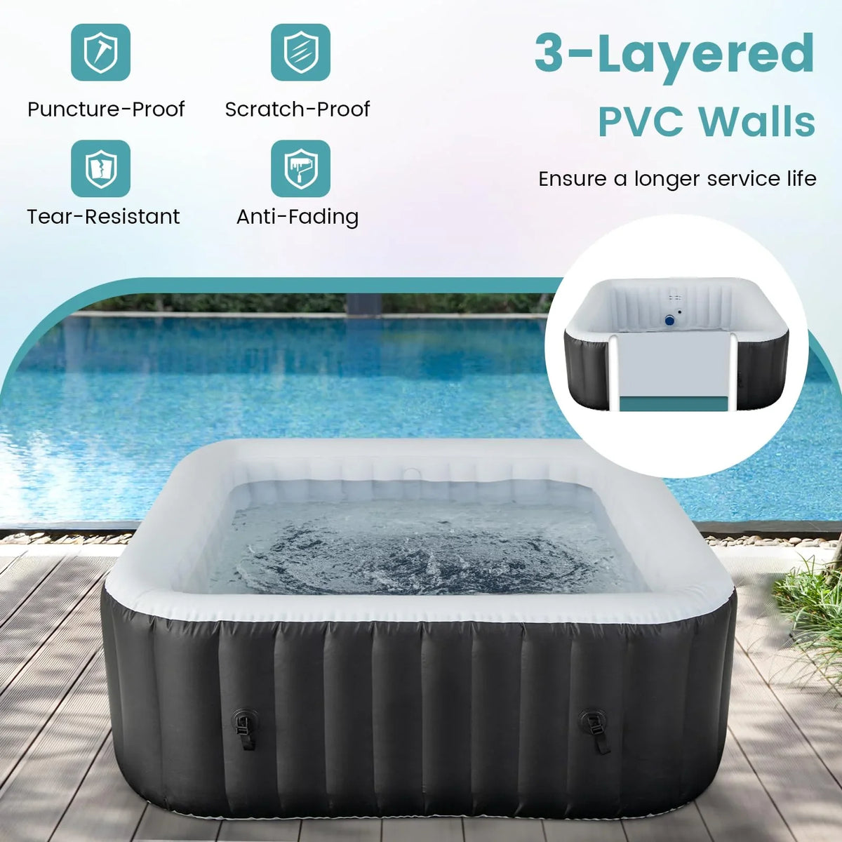 Inflatable Hot Tub, Blowup Pool Hottub, Portable Outdoor Water SPA