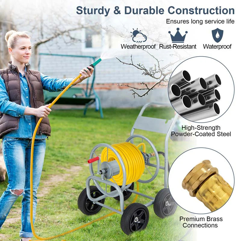 Garden Hose Reel Cart Holds 330 FT of 3/4" or 5/8�?& 400 FT of 1/2" Hose, Heavy Duty Yard Water Planting Cart