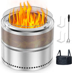 Smokeless Fire Pit Outdoor, 20 Inch Portable Stainless Steel Smokeless Firepit with Grill Grate, Ash Pan & Carry Bag, Low Smoke Wood Burning Fire Pits for Camping, RV, Patio, Compact Storage