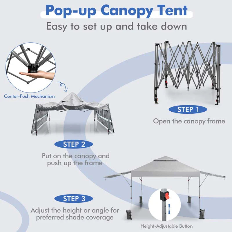 10 x 17.6 FT Outdoor Instant Pop-up Canopy Tent for Market Picnic with Dual Half Awnings & Wheeled Bag
