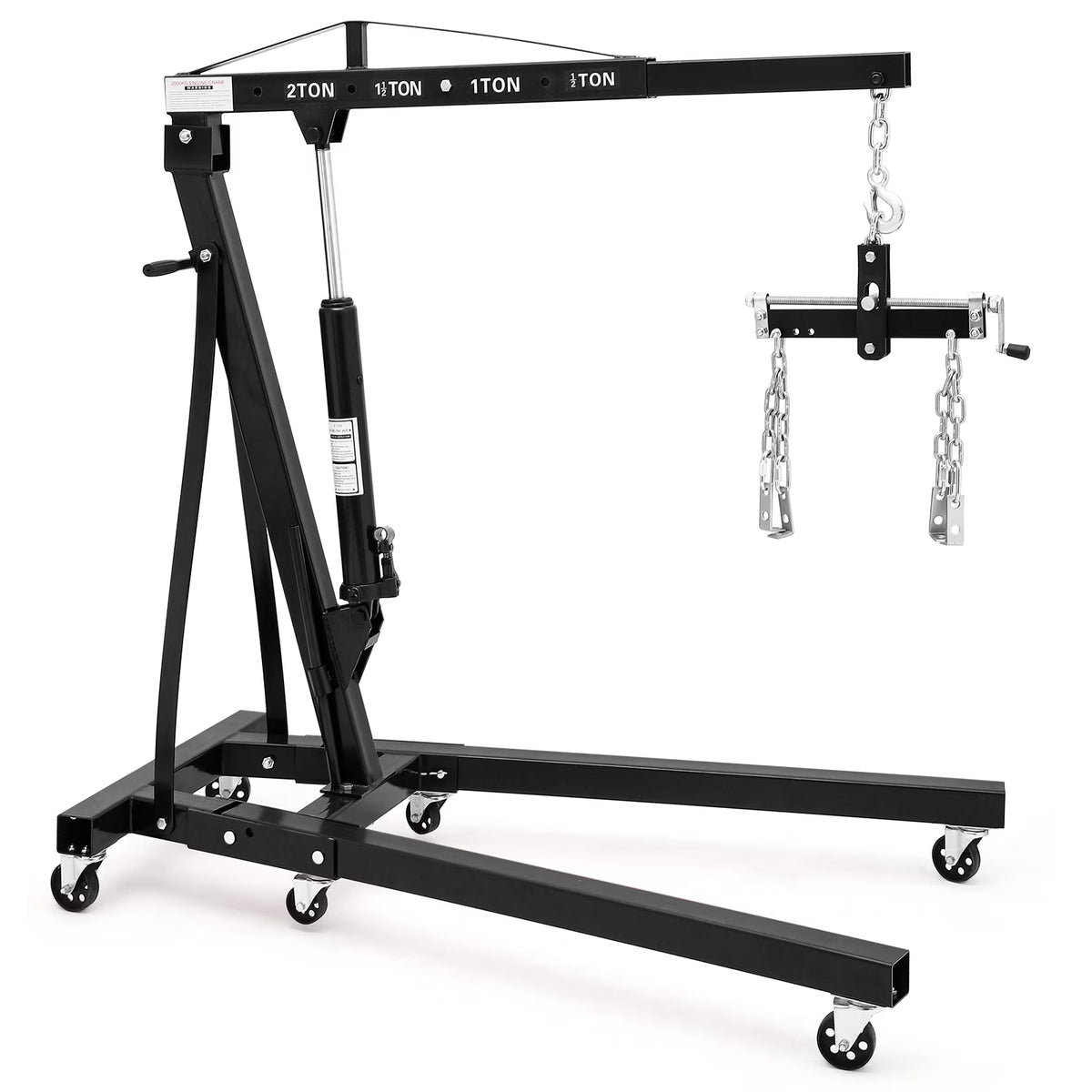 JoanKaren Hydraulic Engine Hoist,4400lbs Max Weight,Folding Engine Lift Shop Crane with Lever and 6 Steel Caster Wheels,Yellow
