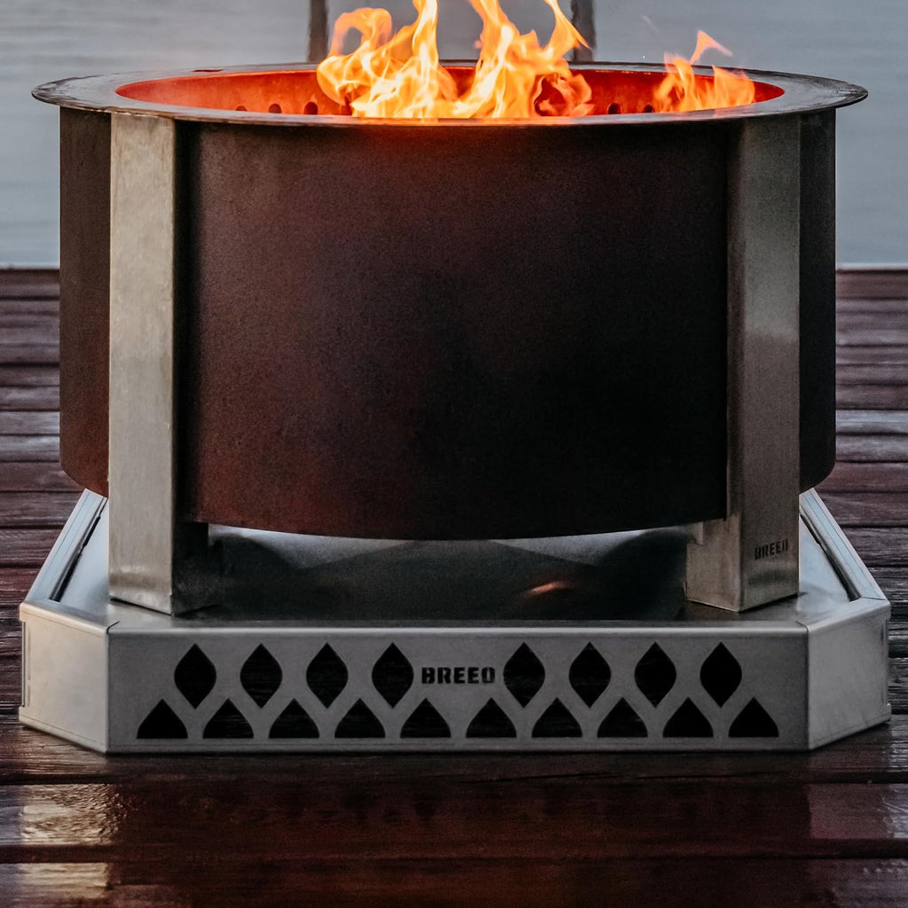 Breeo Base X24 (25.6 Inch) - Fire Pit Mat for Deck Protection - Multi Surface Safe - Superior Heat Protection and Airflow - Stainless Steel Fire Pit Accessory for Outside & Outdoor Surfaces - USA Made