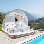 Giant Inflatable Pool Float Lounge Swimming Floating Island Raft with Retractable Canopy & 2 Cup Holders