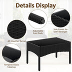 Yaheetech Patio Furniture Set 4 Pieces Conversation Sets, Rattan Chair Wicker Set Loveseat with Soft Cushion and Glass Table for Backyard Porch Garden Poolside Balcony, Black and Beige