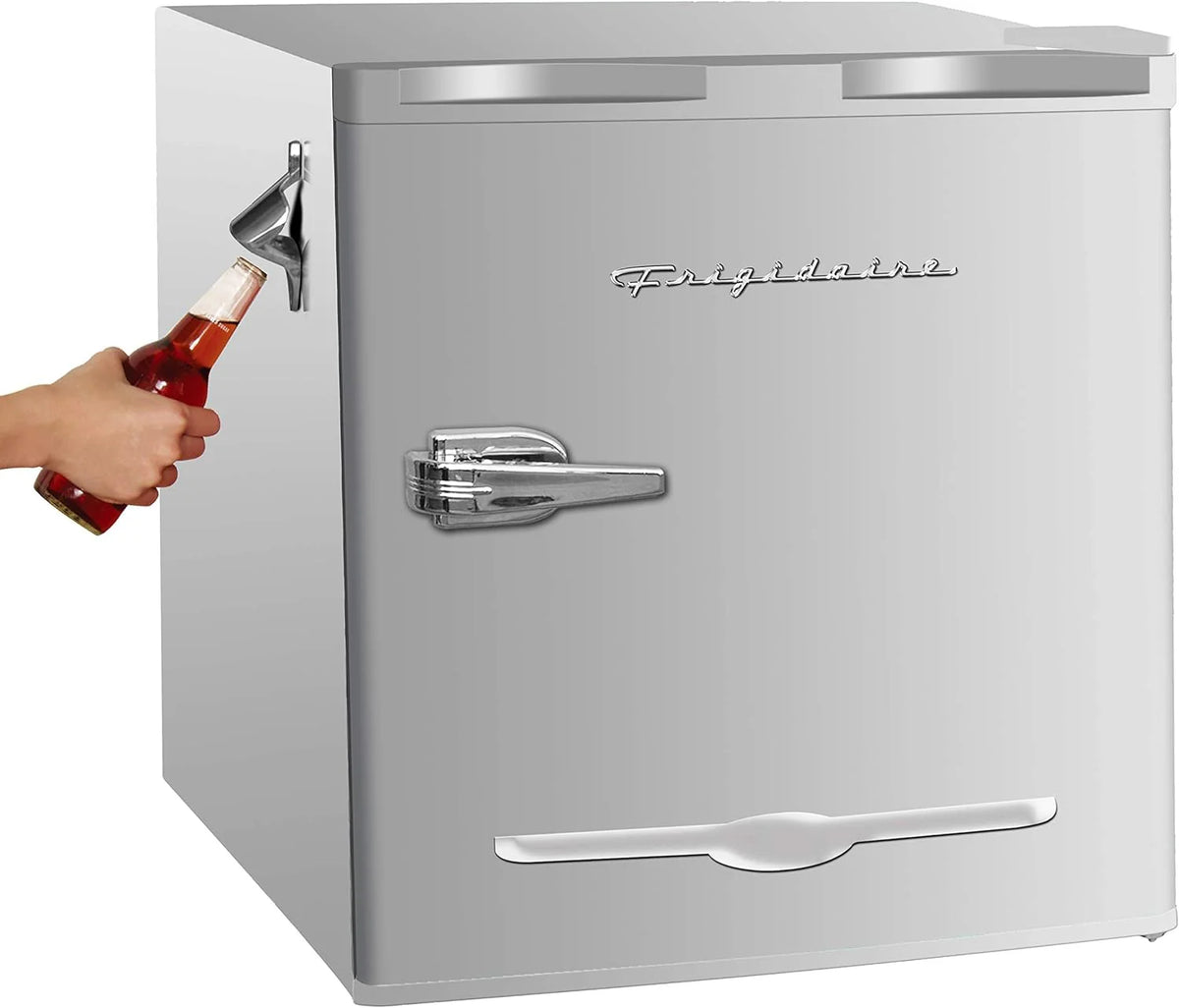 Frigidaire EFR176 Retro Compact Fridge with Chiller Mini Refrigerator with Built-in Bottle Opener for Office, Bedroom, Dorm Room or Cabin, 1.6 cu ft 16" D x 18" W x 18.5" H, Moonlight